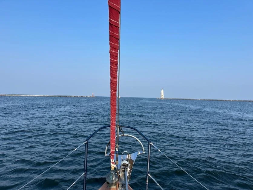 Frankfort's lighthouses flanking the breakwaters