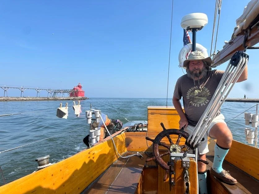 In the safety of the breakwater and entering the canal