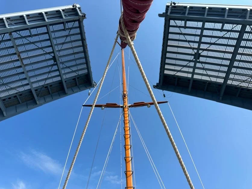 View of looking straight up while going through