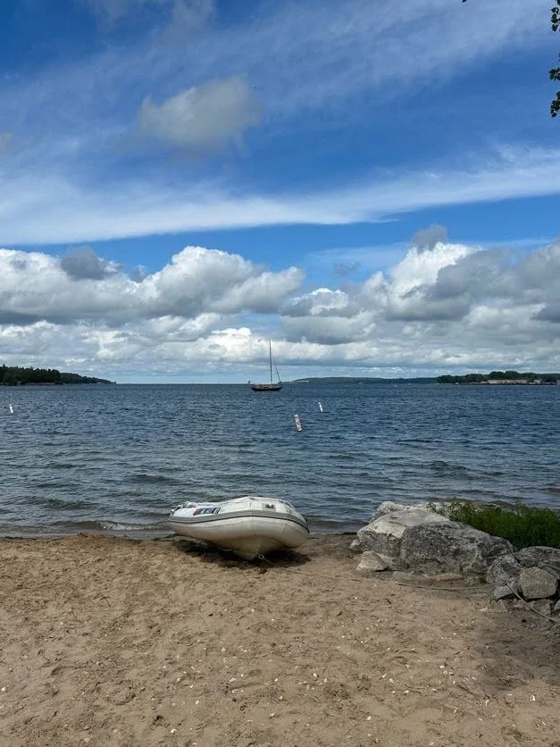 View from shore. Chop is up, but holding well