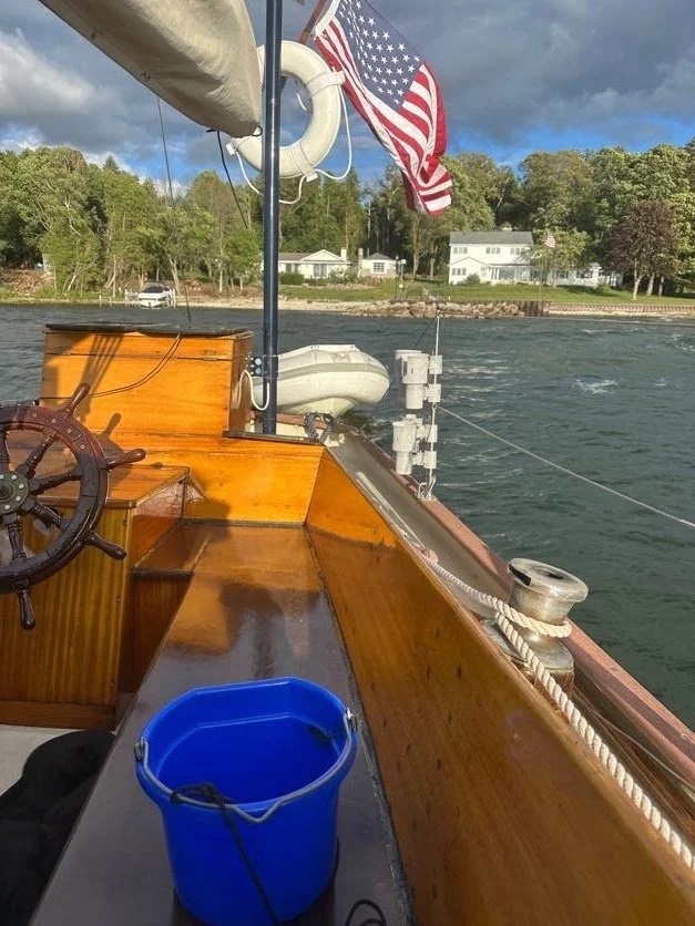 If you can see the hull of the dinghy that means the stern is dipped down pretty low