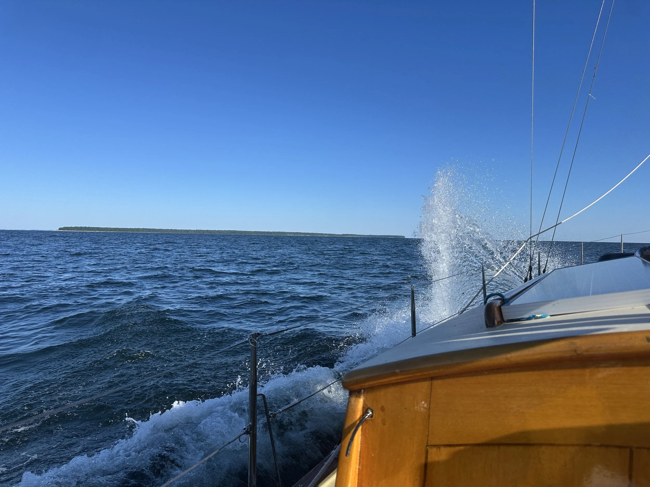 Big waves crashing our bow
