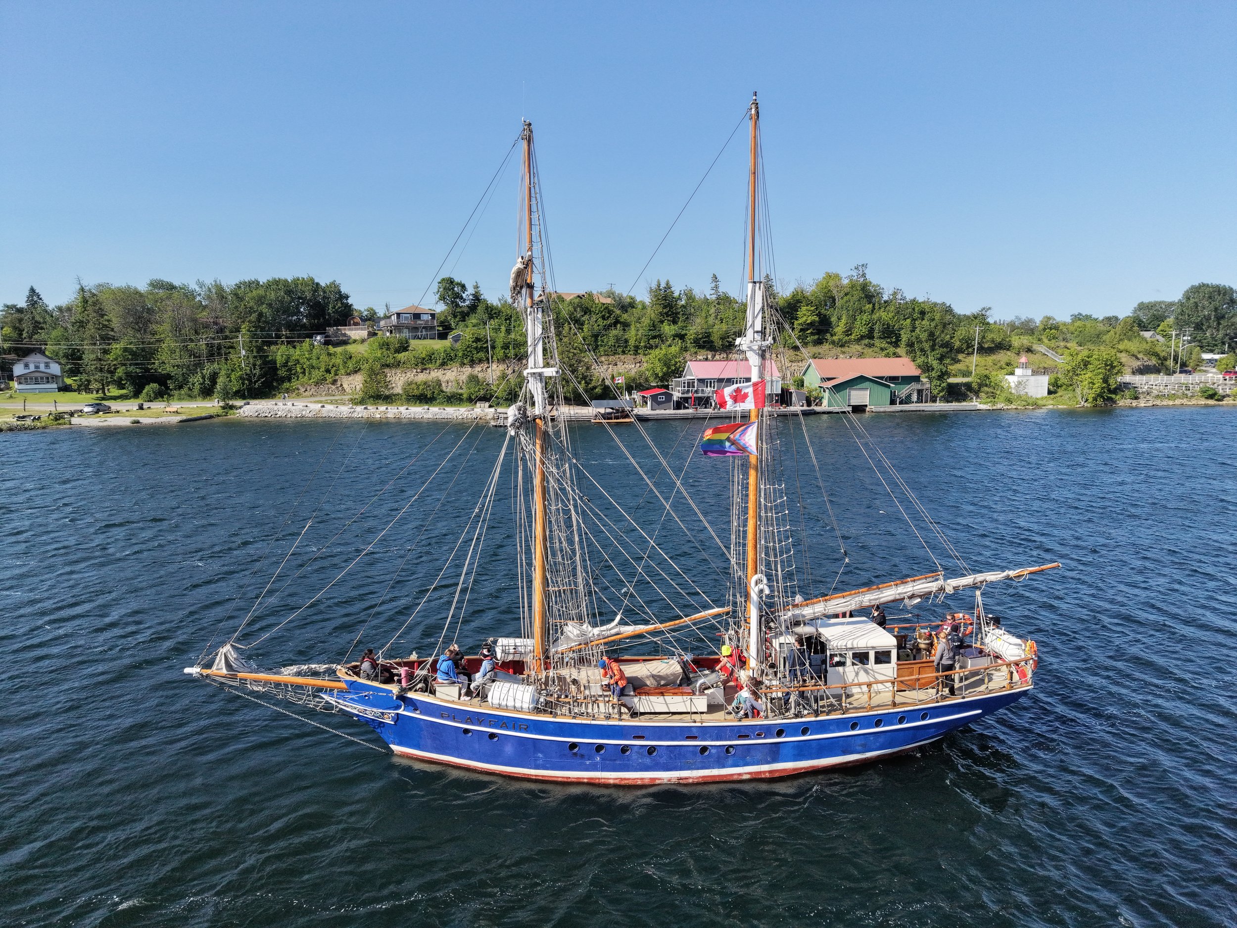 Drone shots of Playfair leaving Little Current