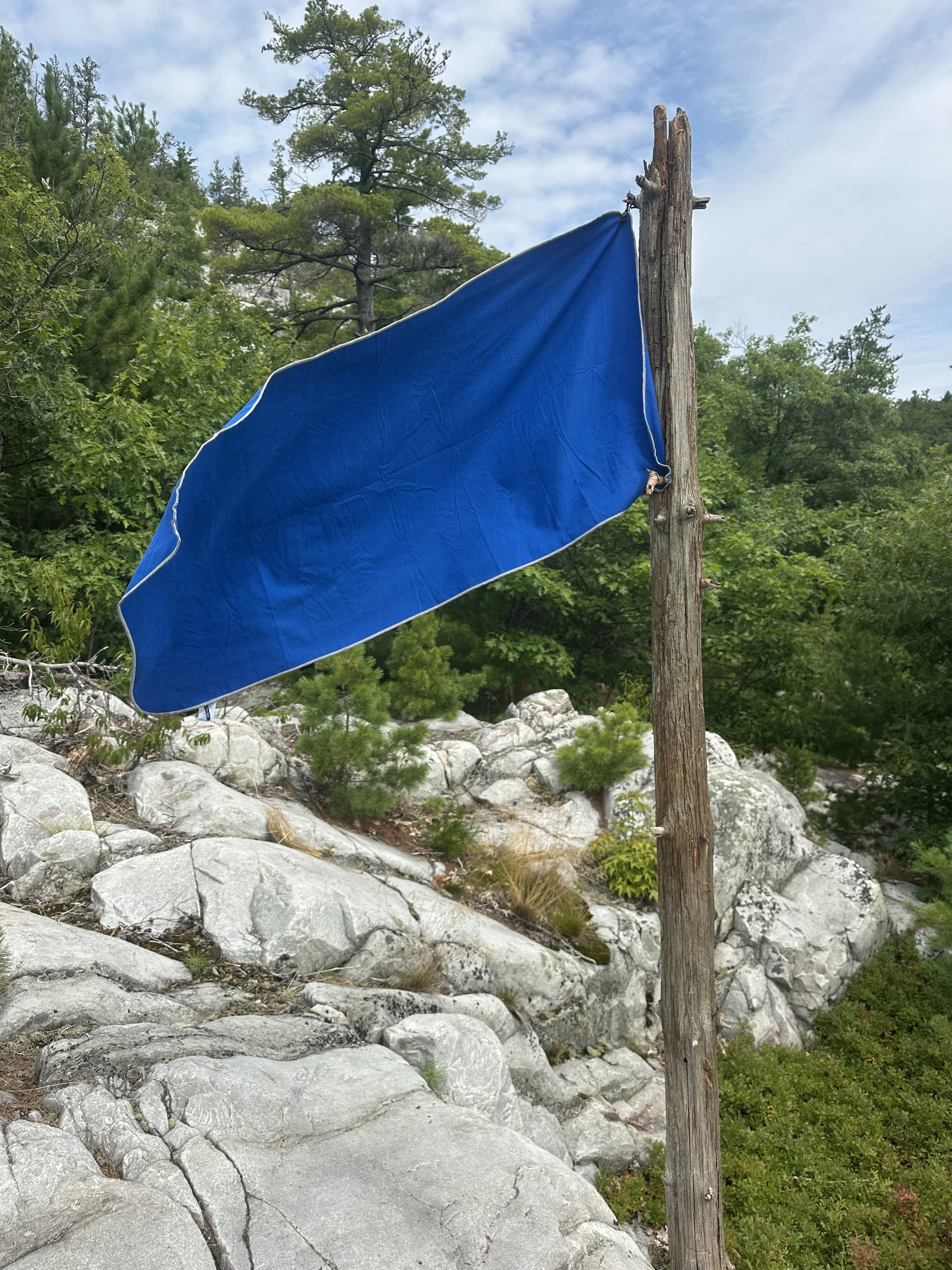 Makeshift flag made by kids