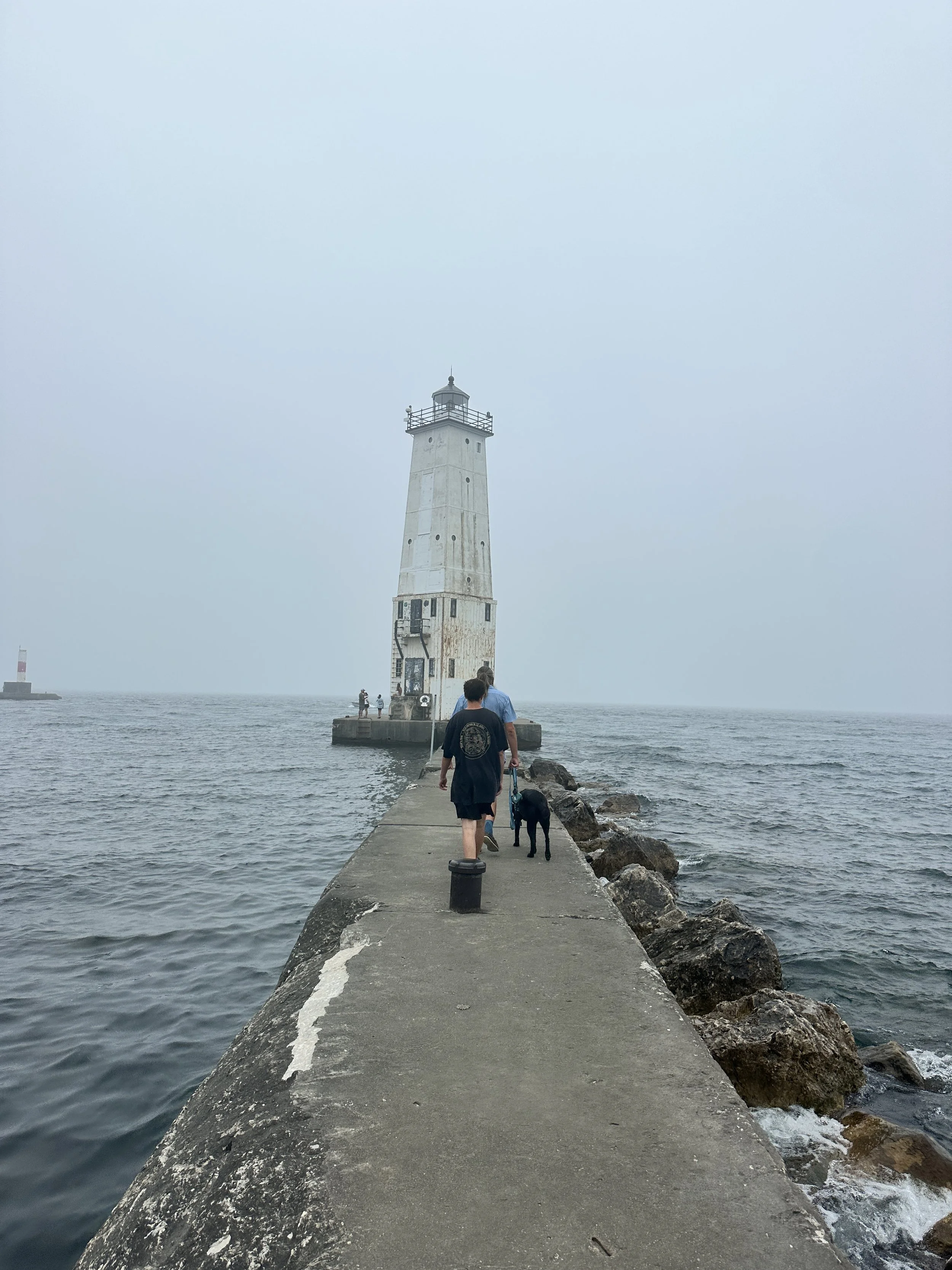 Foggy lighthouse walk