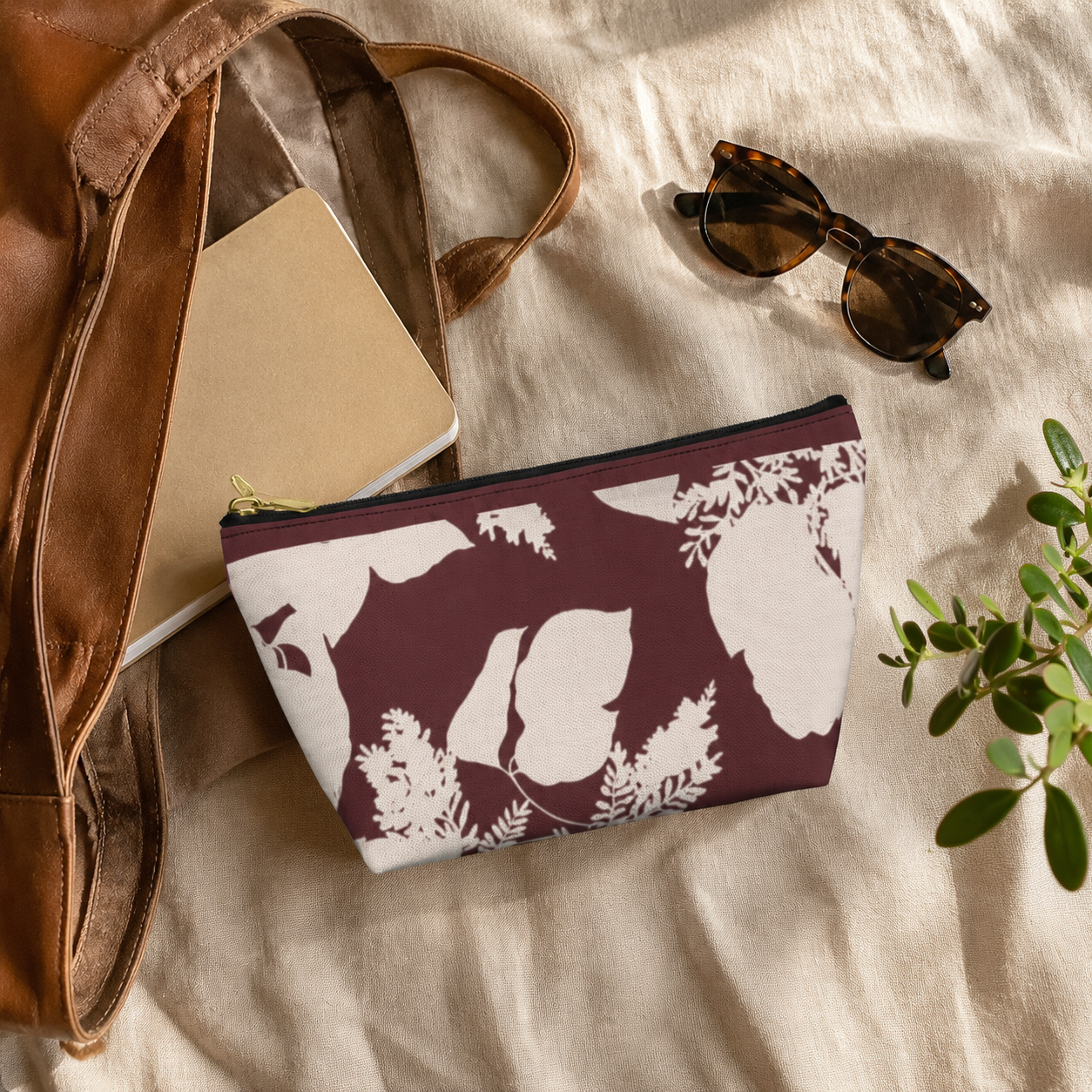 Burgundy Bloom Botanical Accessory Pouch