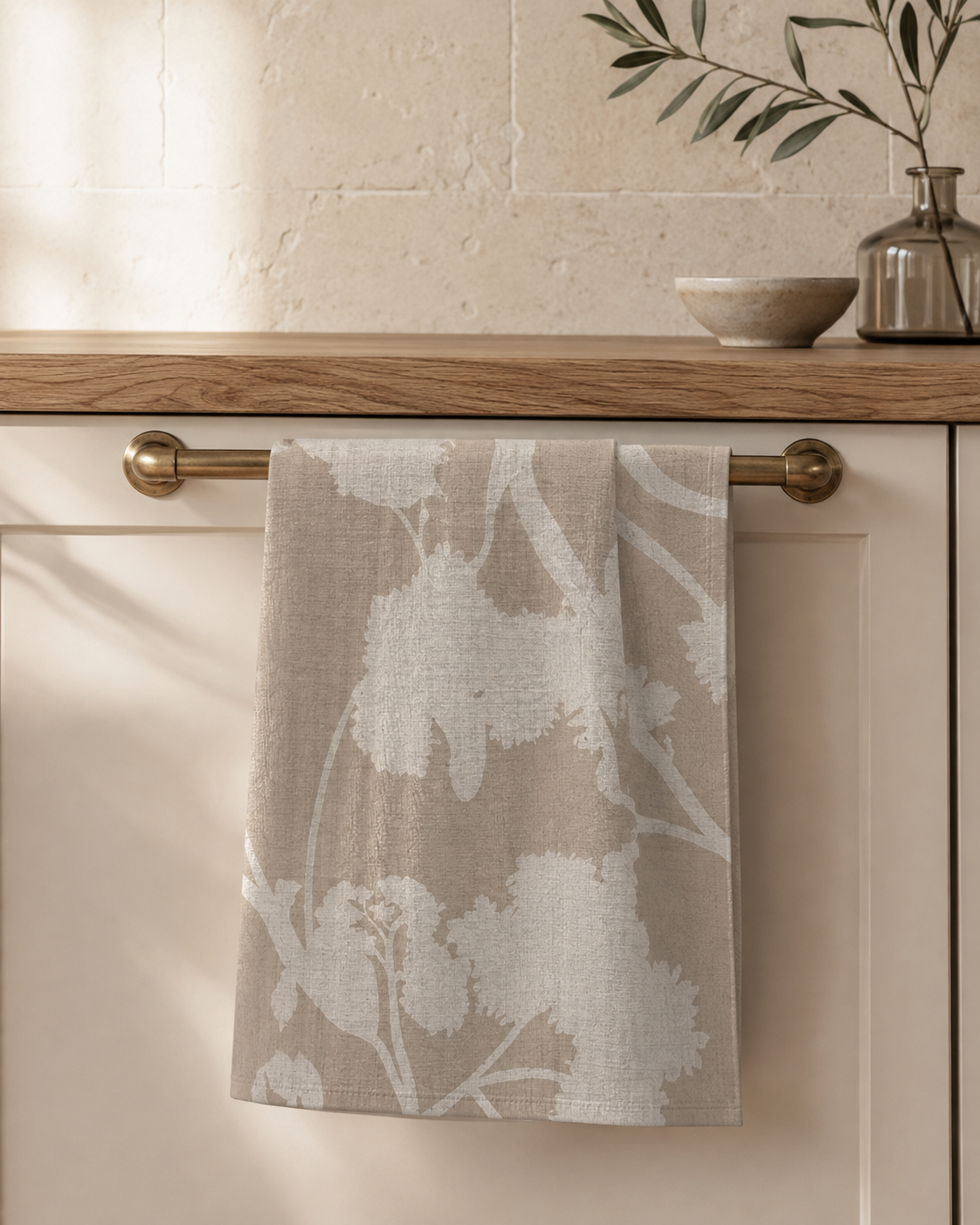 Stoneleaf Microfiber Tea Towel - Taupe Botanical Kitchen Towel