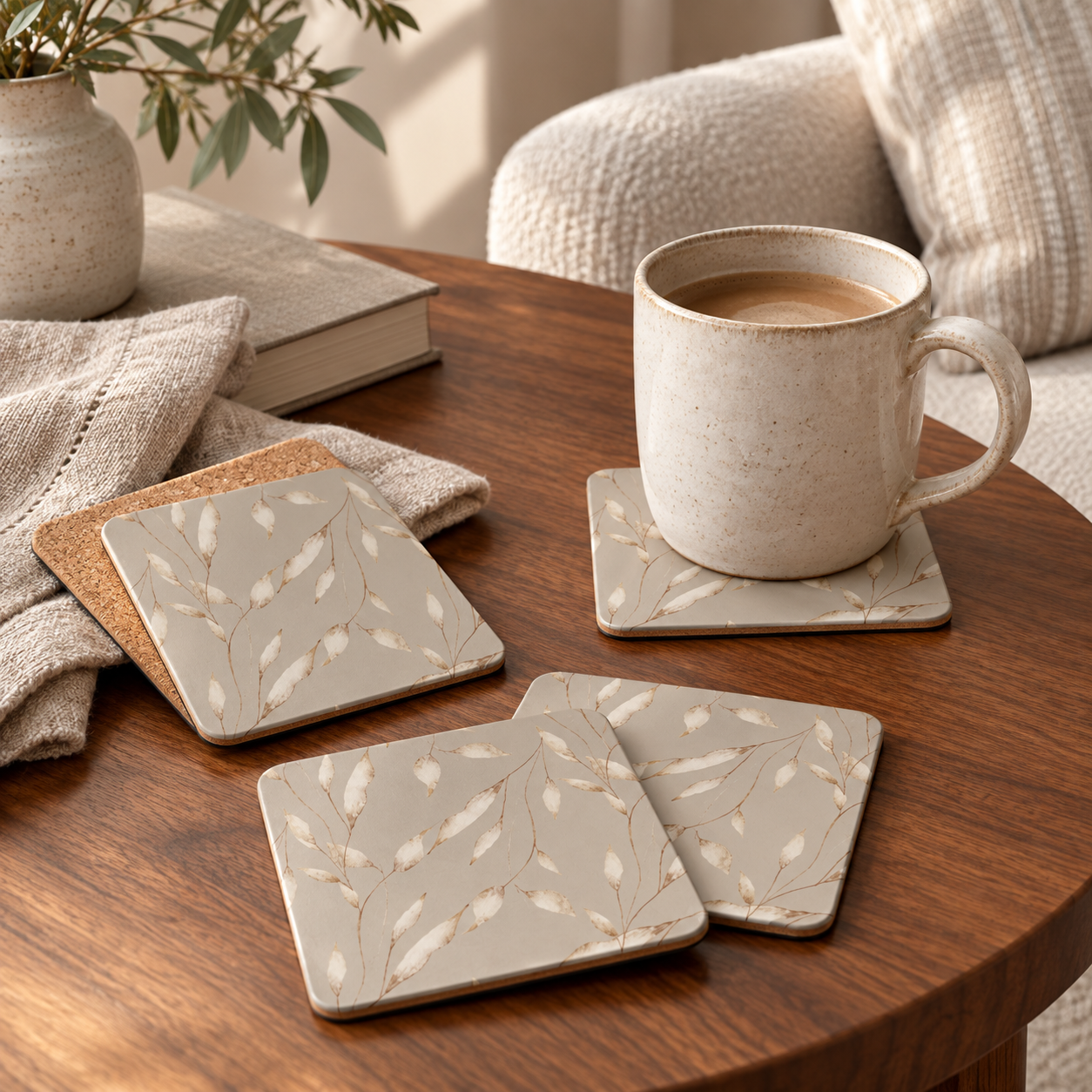 Delicate Branch Botanical Cork Coaster Set