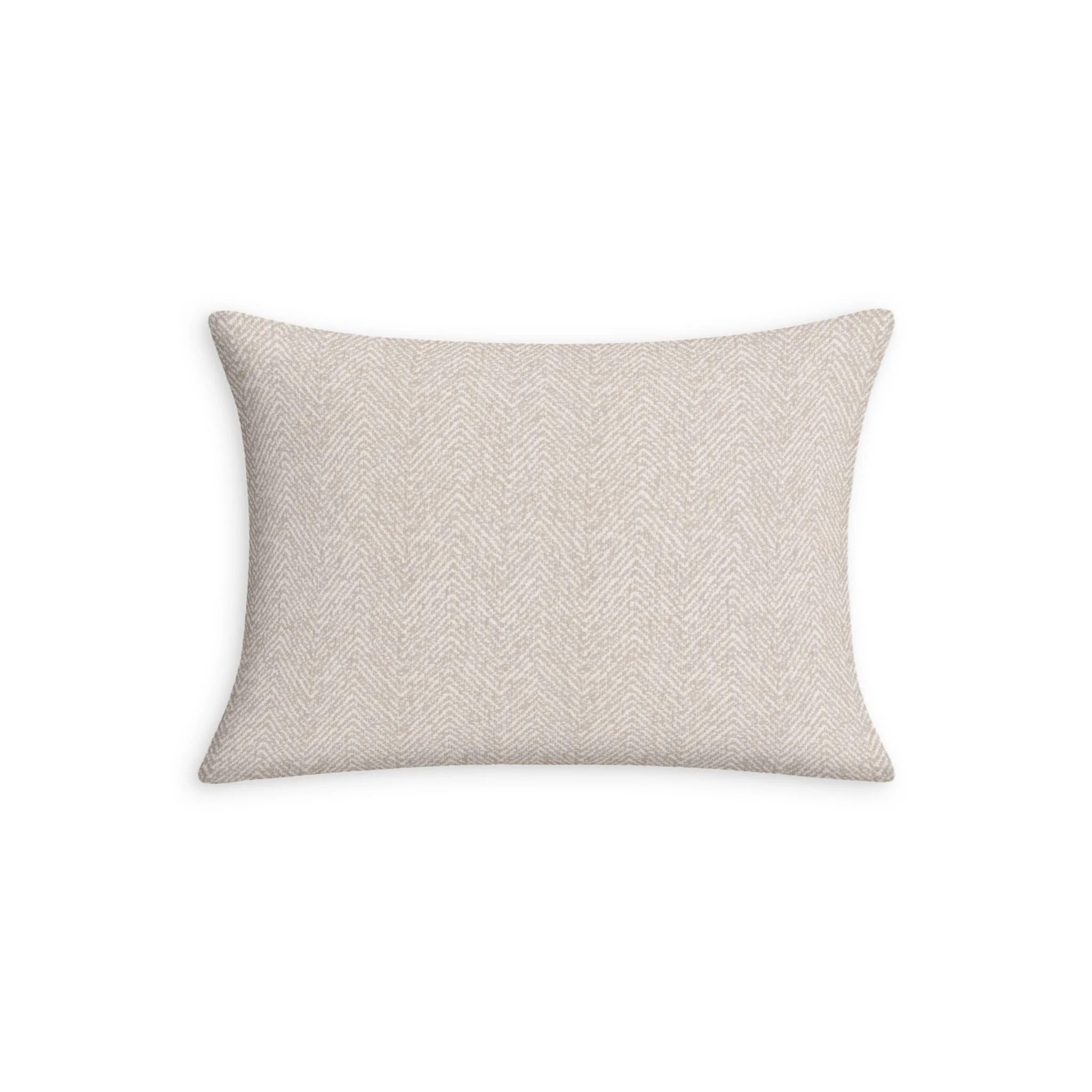 Coordinating neutral ivory and warm gray herringbone reverse of the Winterberry Grove lumbar pillow cover.