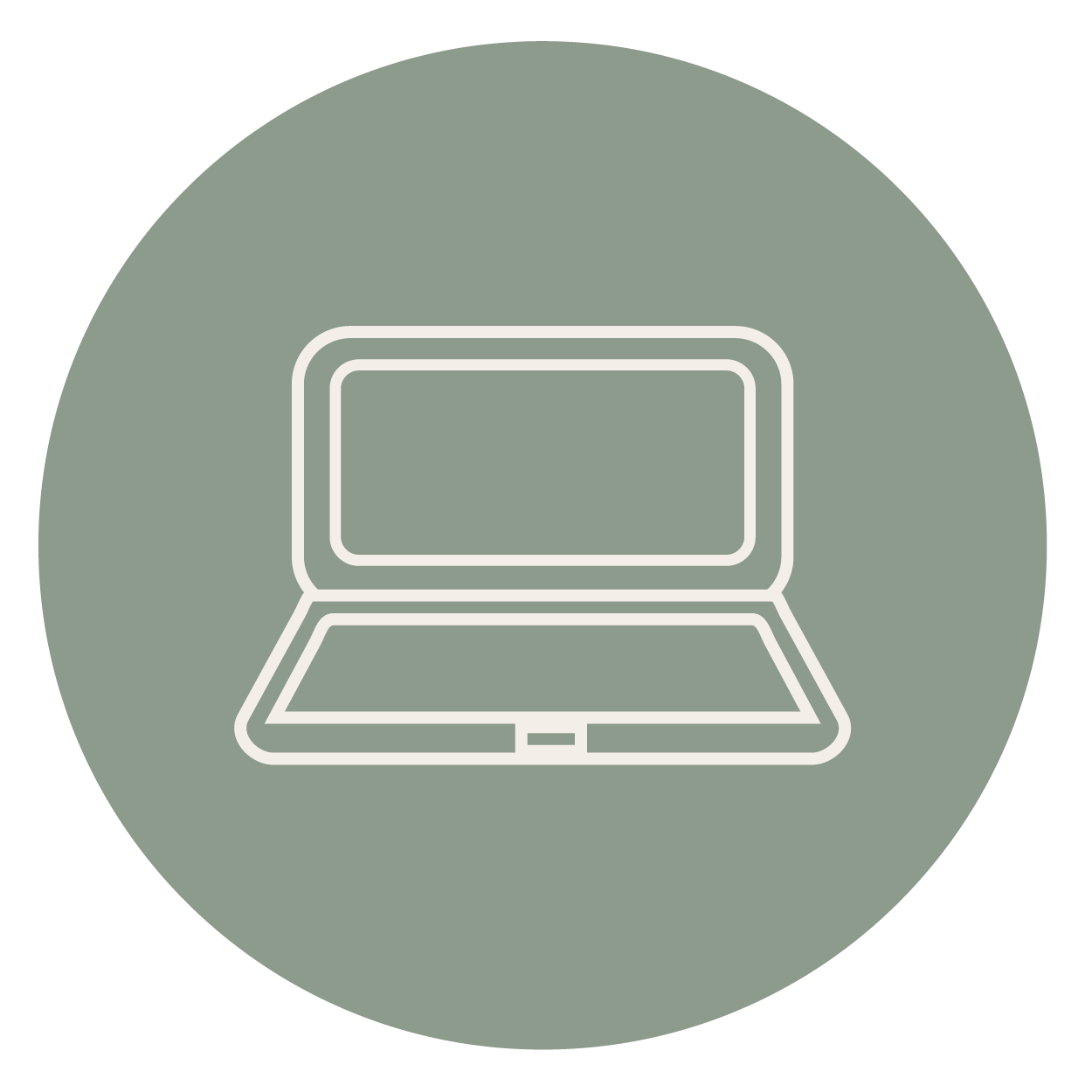 Outline icon of a laptop computer with a green circular background.