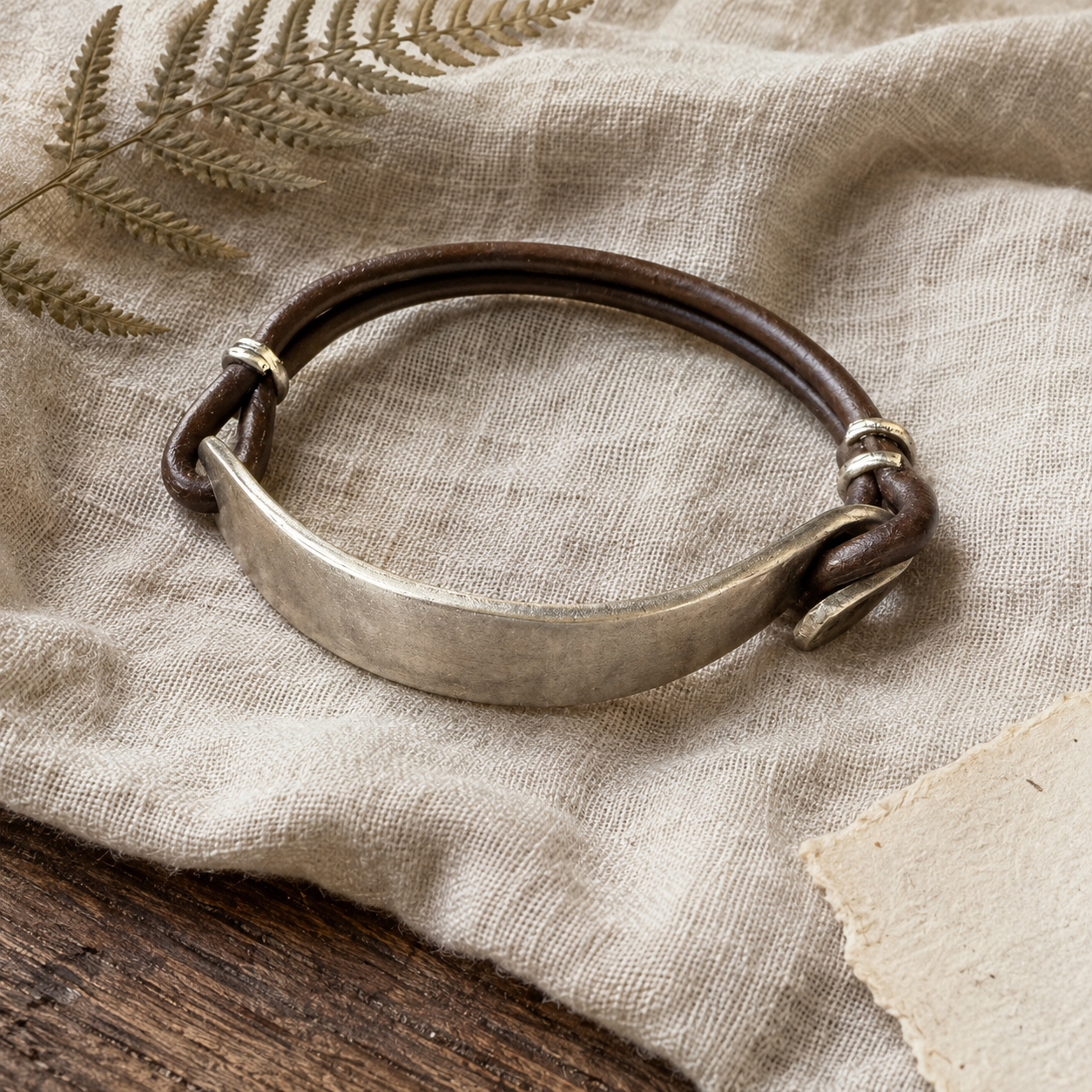 Legacy Wear Smooth Vintage Silverware & Leather Bracelet