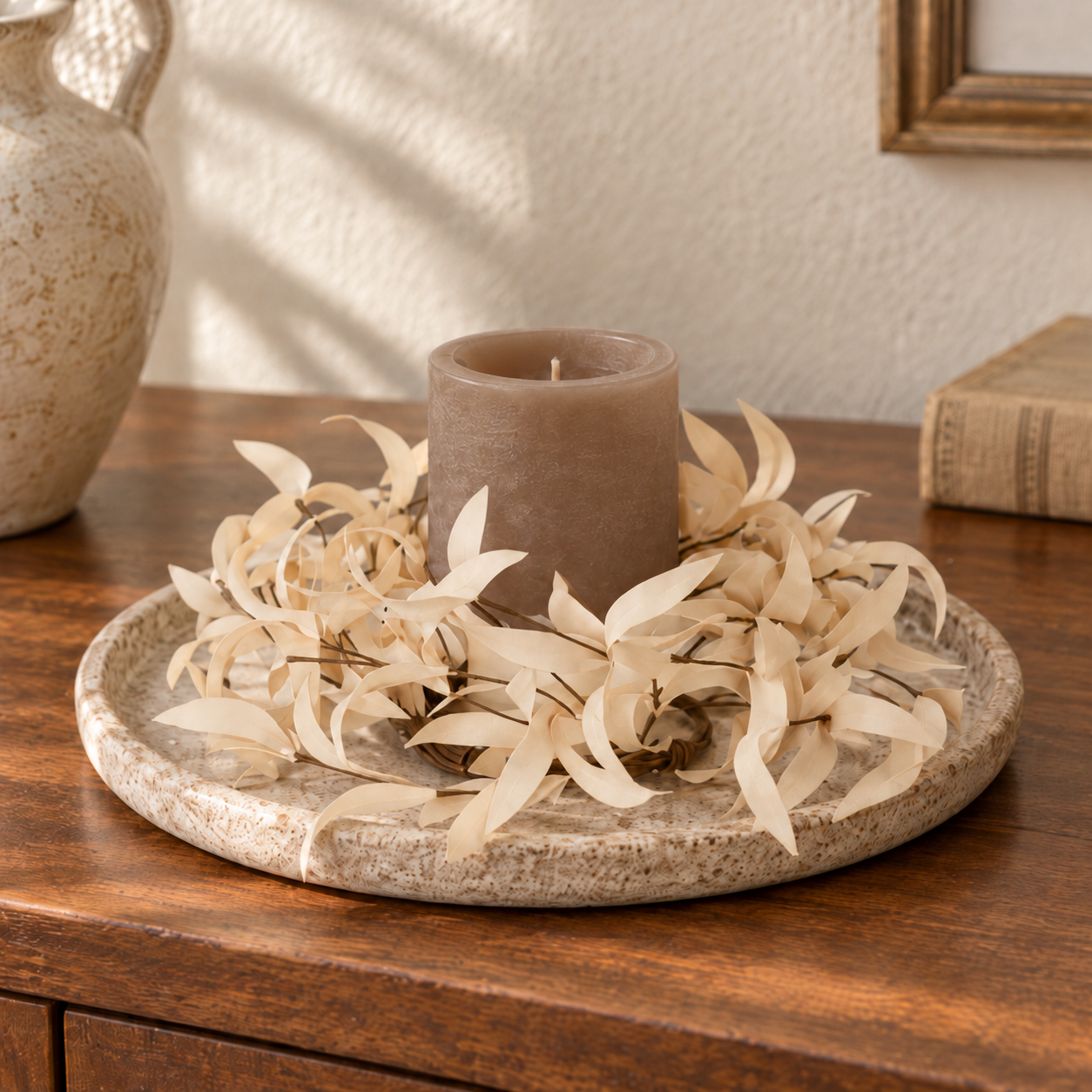 Ivory Meadow Faux Foliage Candle Ring