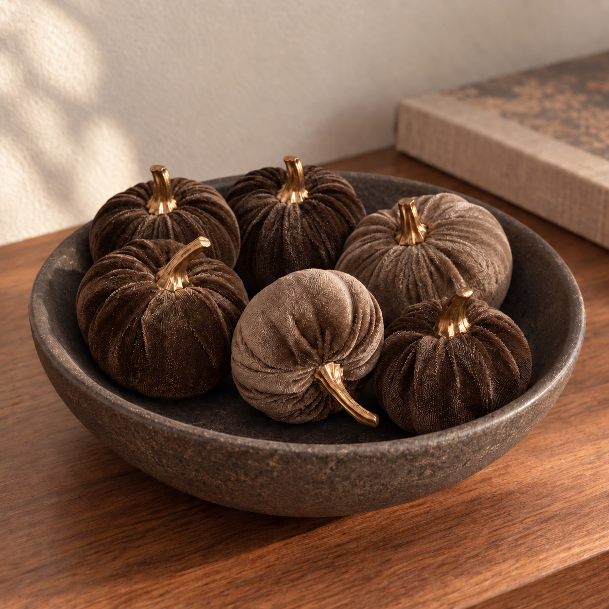 Cocoa Grove Velvet Pumpkins, Set of Six