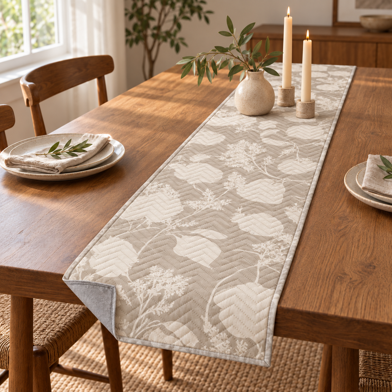 Quiet Meadow Quilted Botanical Table Runner