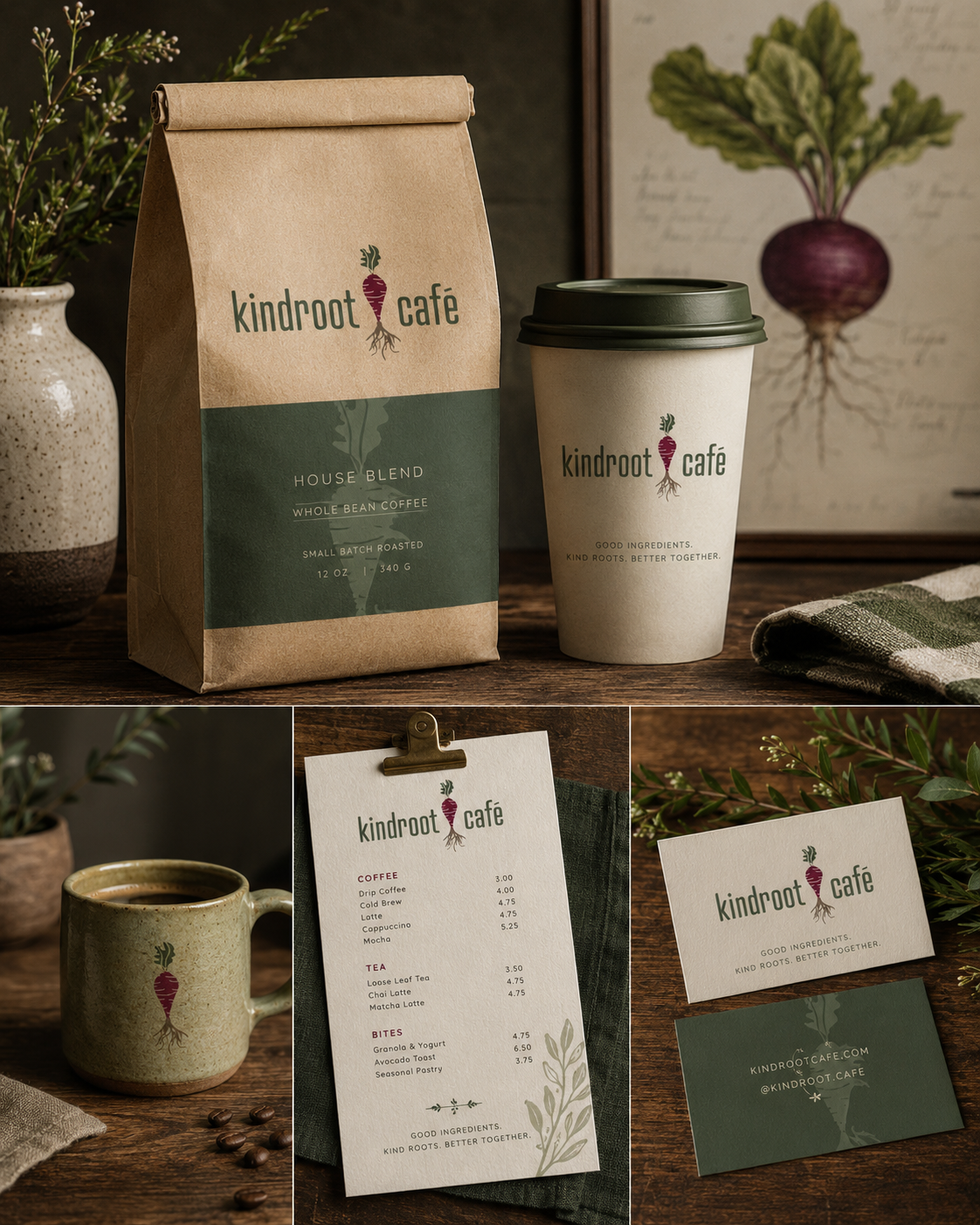 Warm, modern identity for a plant-based café
