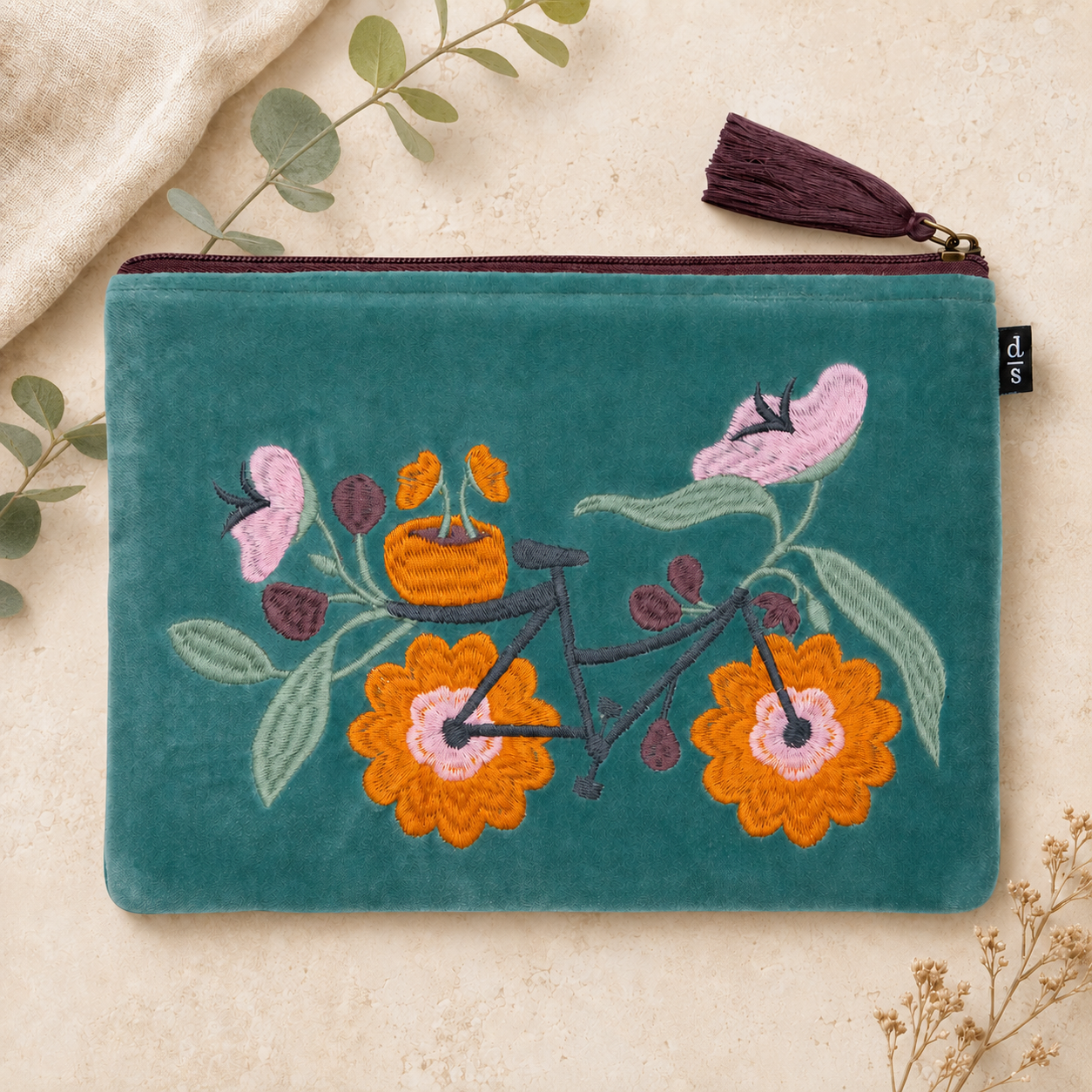 Petal Power Embroidered Flat Pouch