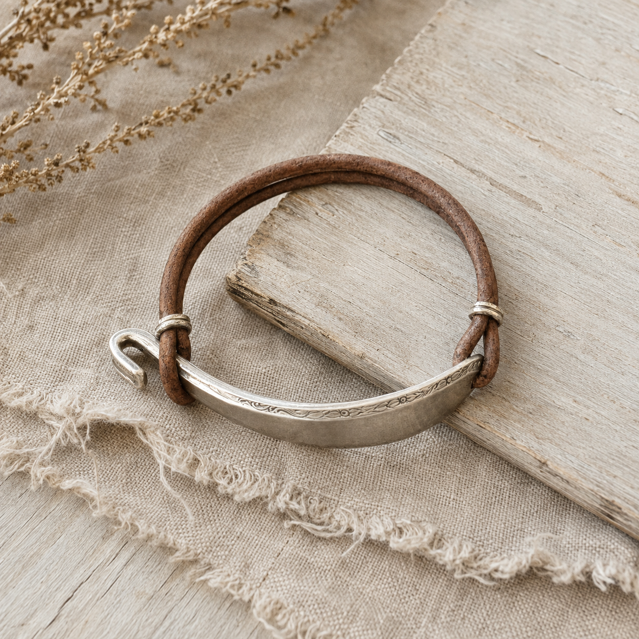 Legacy Wear Vintage Silverware & Leather Bracelet