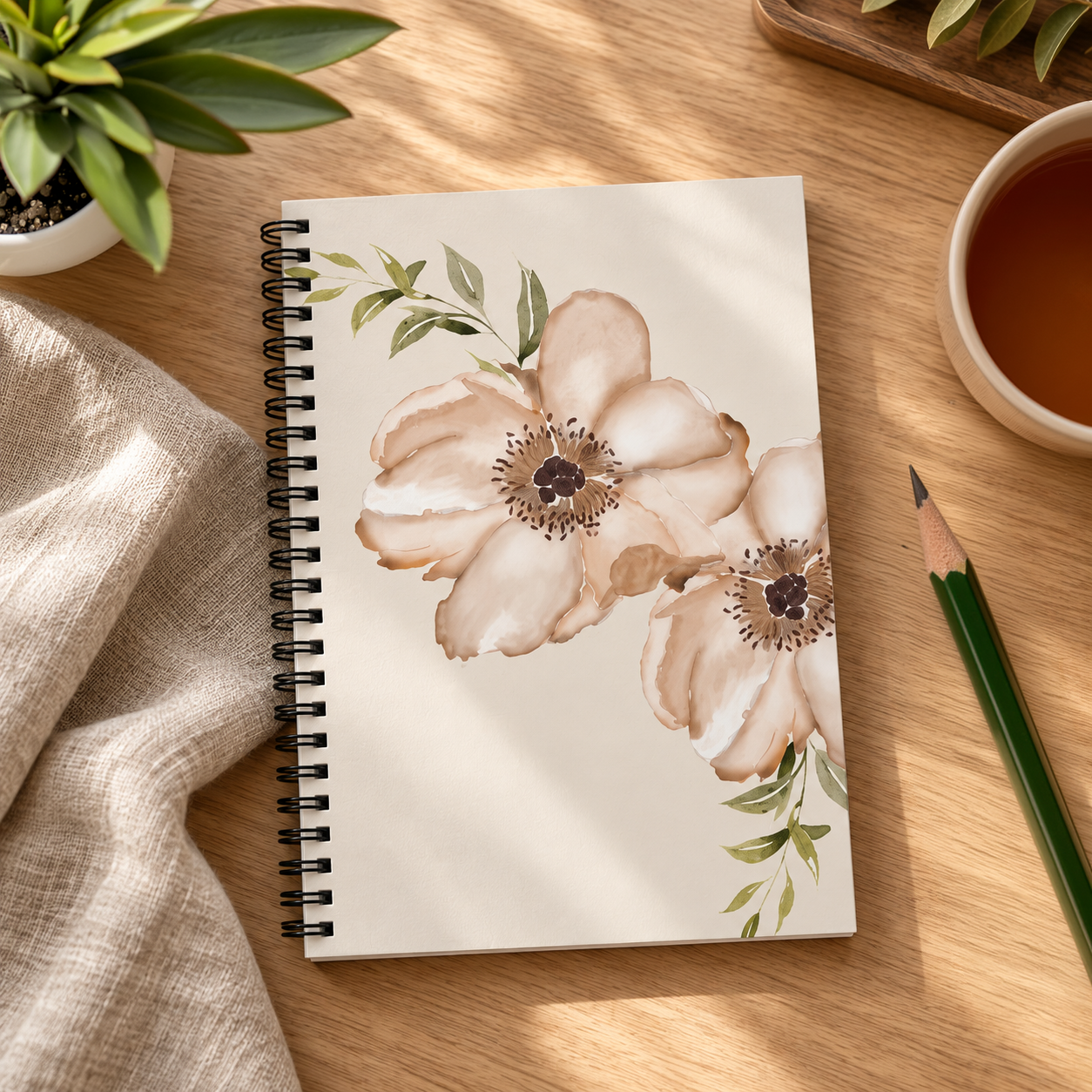 Ivory Bloom Watercolor Floral Spiral Journal