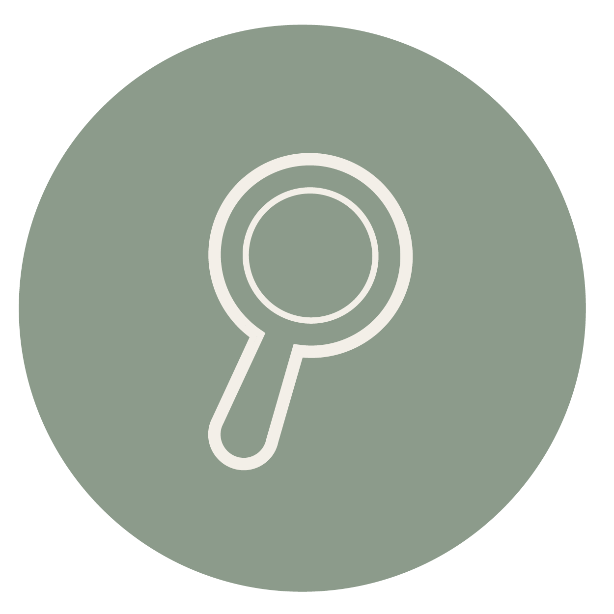 Magnifying glass icon with a magnified circle in the center, on a green circular background.