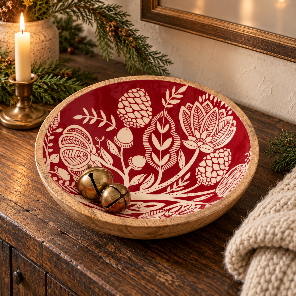 Red Botanical Bowl on Rustic Console-2.png