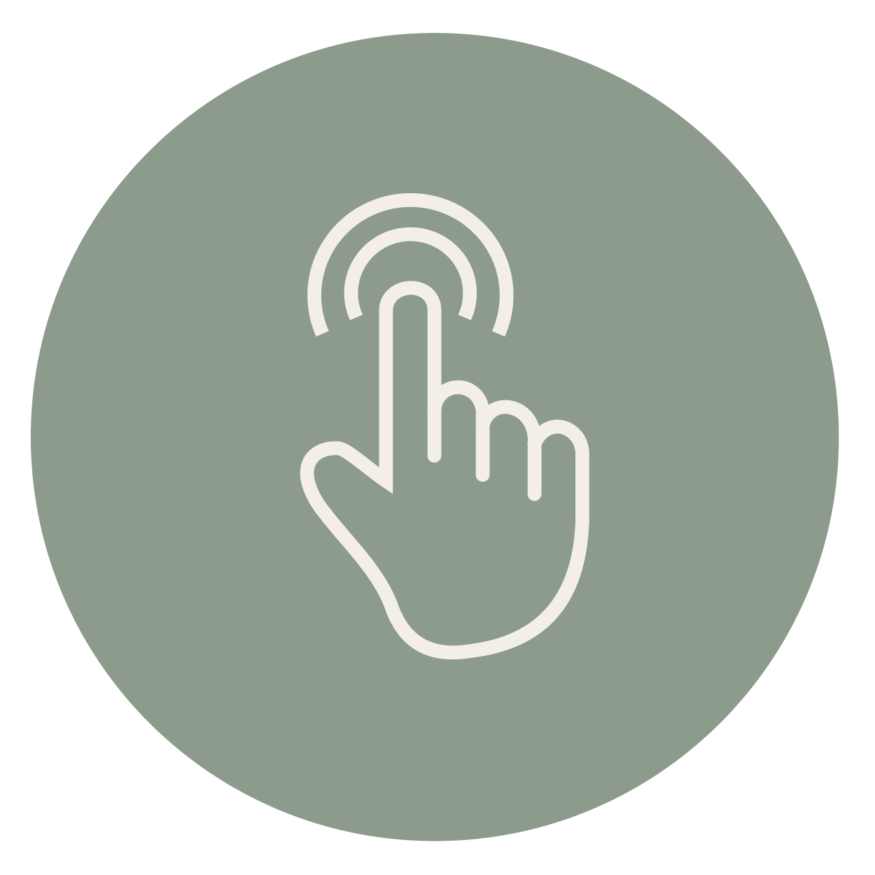 Touchscreen icon with a hand pressing a button.