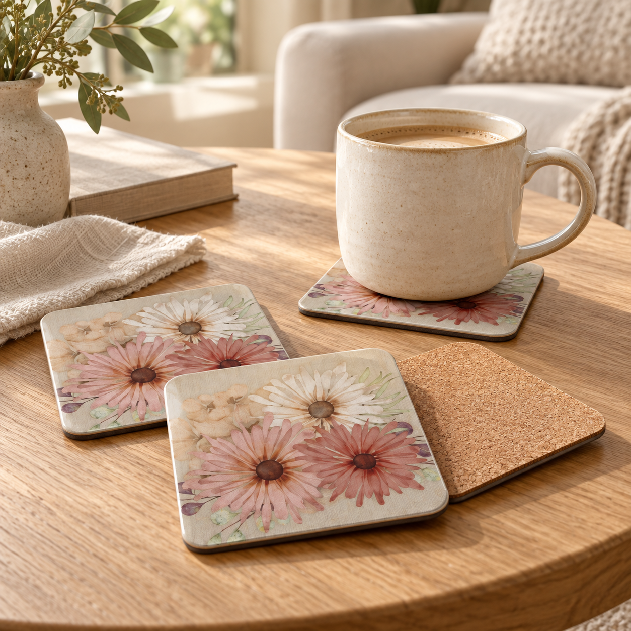 Blush Meadow Floral Cork Coaster Set