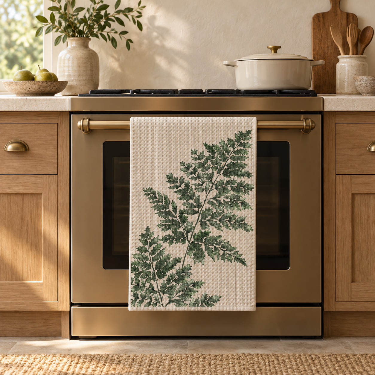 Woodland Frond Botanical Fern Waffle-Weave Tea Towel