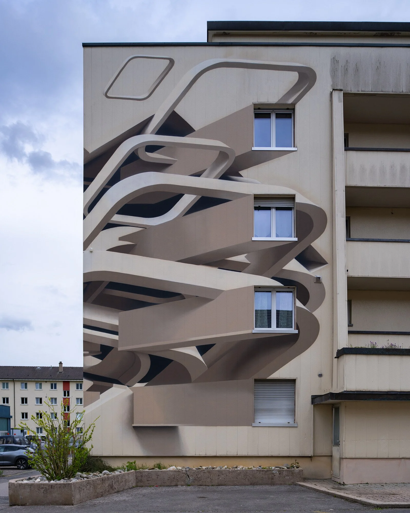 Anamophic Mural in Porrentruy Switzerland done by Peeta in 2026
