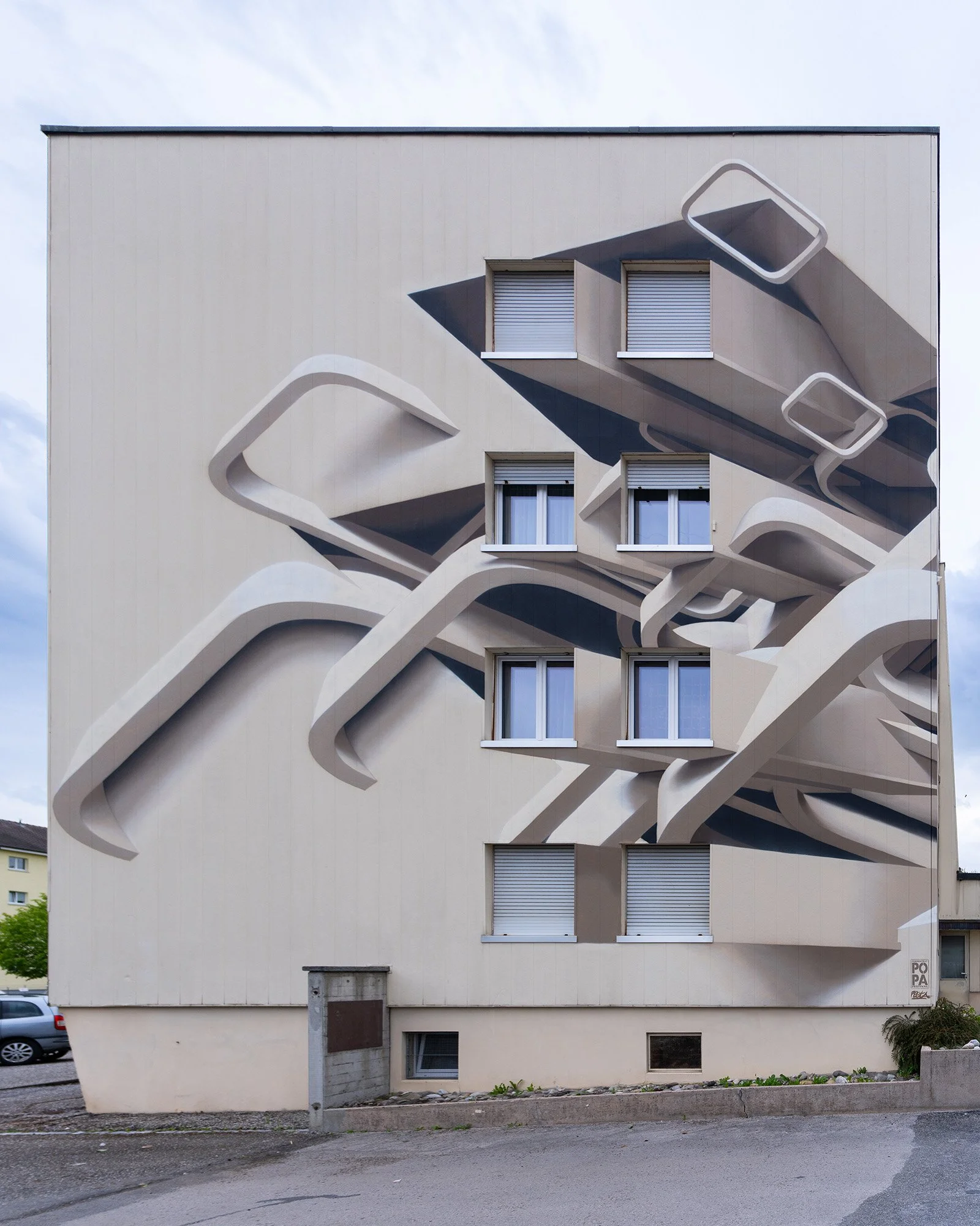 Anamophic Mural in Porrentruy Switzerland done by Peeta in 2026