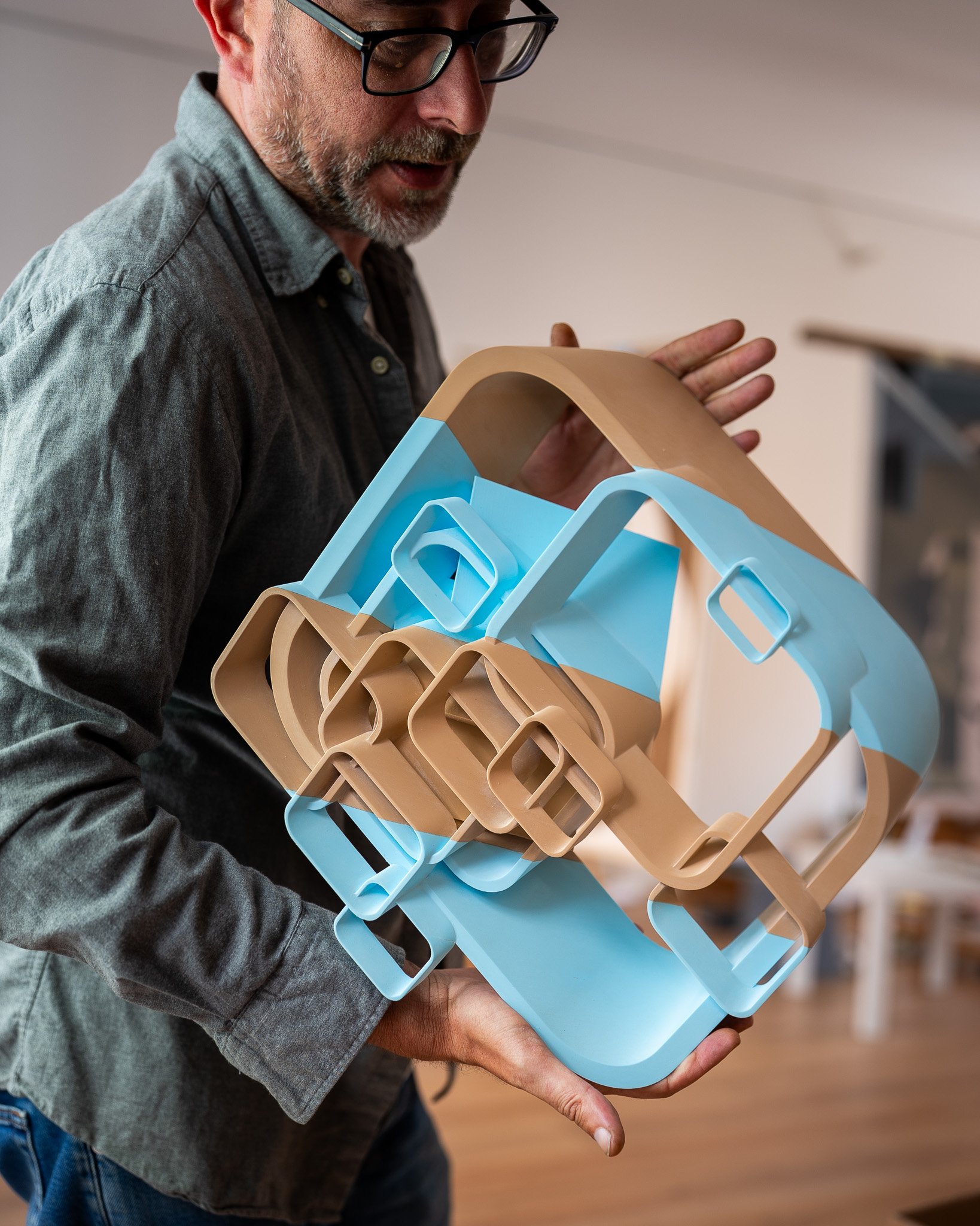 Peeta holding Space Warp Proof of Concept Sculpture