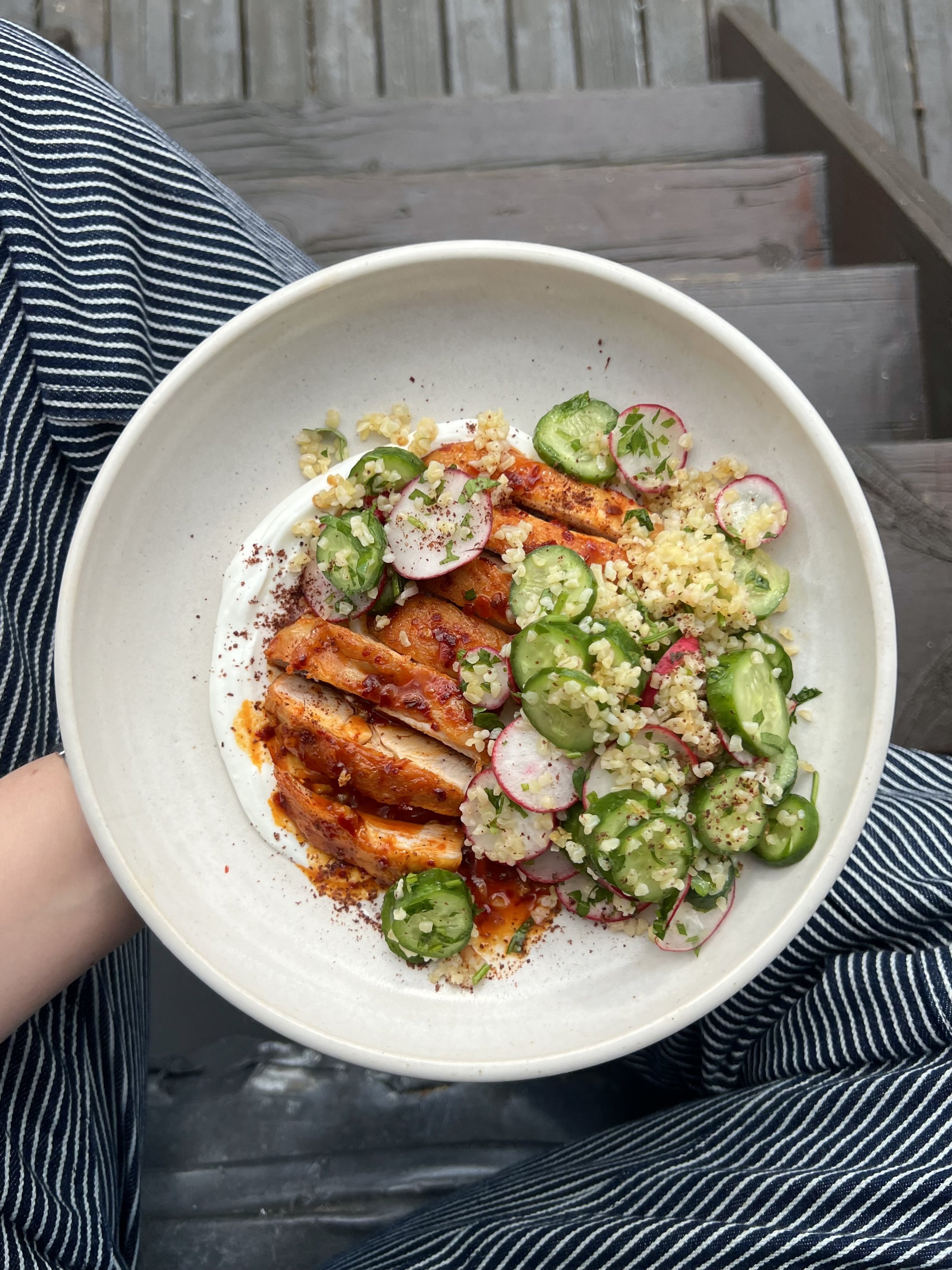 Honey harissa chicken with herby bulgur & yogurt