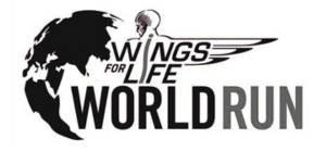 Logo for World Run, a WINGS FOR LIFE event, featuring a stylized globe and wings