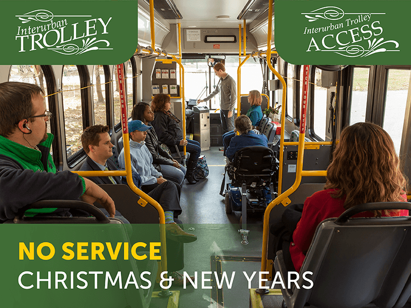 No Interurban Trolley or ADA Access Service on Christmas or New Year’s Day