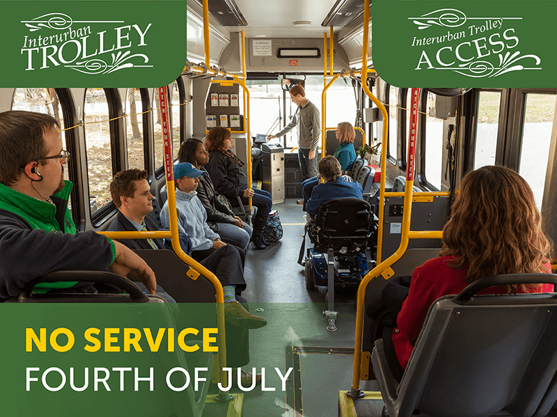 No Interurban Trolley or Interurban Trolley Access Service on July 4th, Independence Day