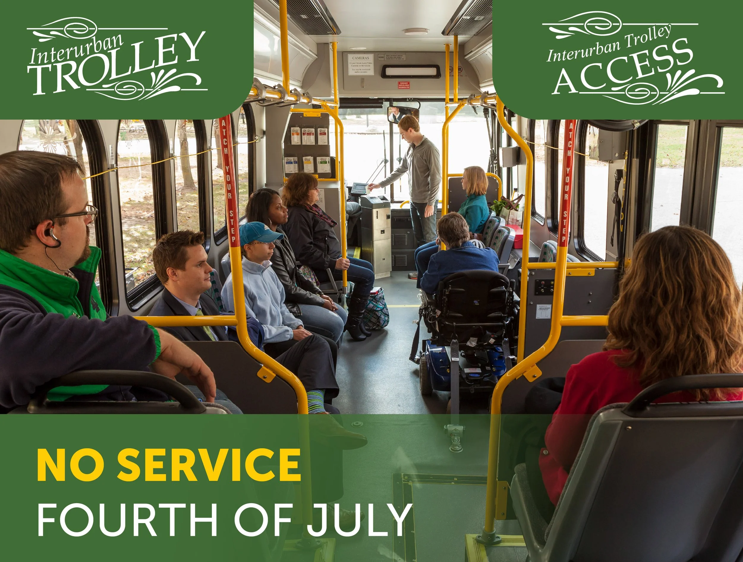 No Interurban Trolley or Interurban Trolley Access Service on July 4, Independence Day