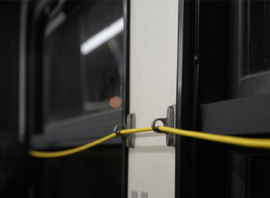 detail shot of yellow stop request pull