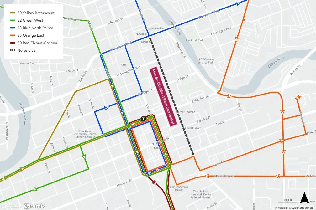 ROUTE DETOURS DURING ELKHART JAZZ FESTIVAL WEEKEND