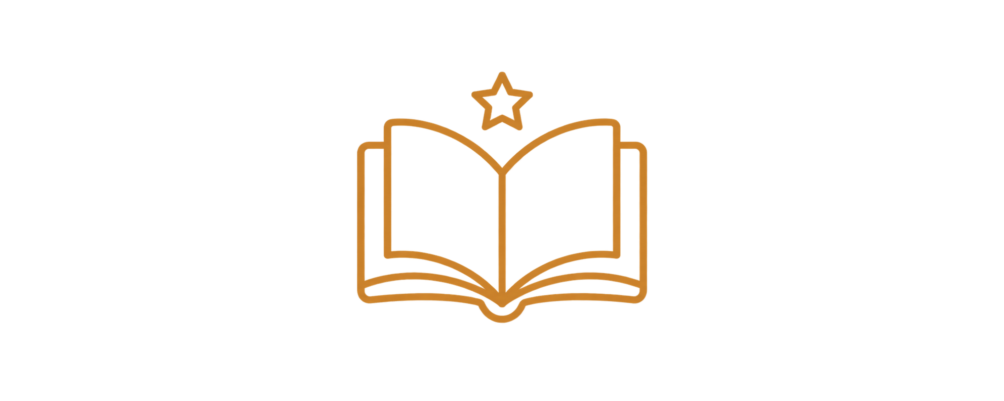 Copper outline icon of an open book with a small star.
