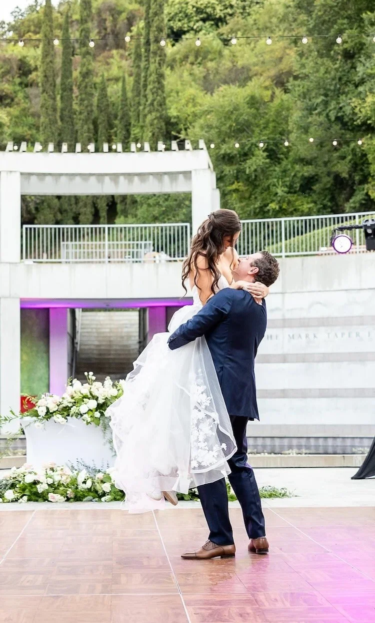 A couple dancing at a Santa Monica wedding on the dance floor