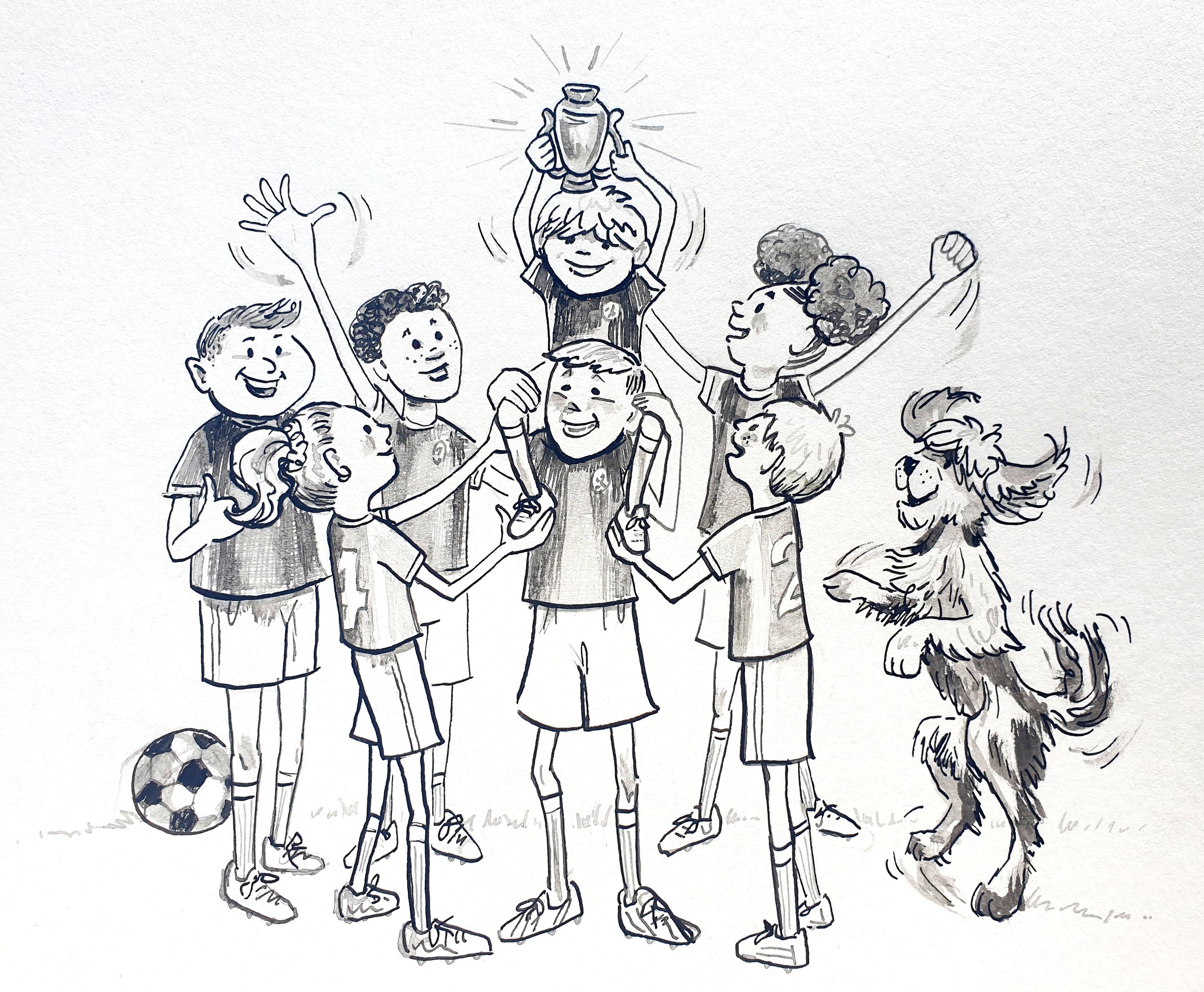 Thomas, The Hoofmeister, and his team win the match. Illustration from The Scarecrow Scandal
