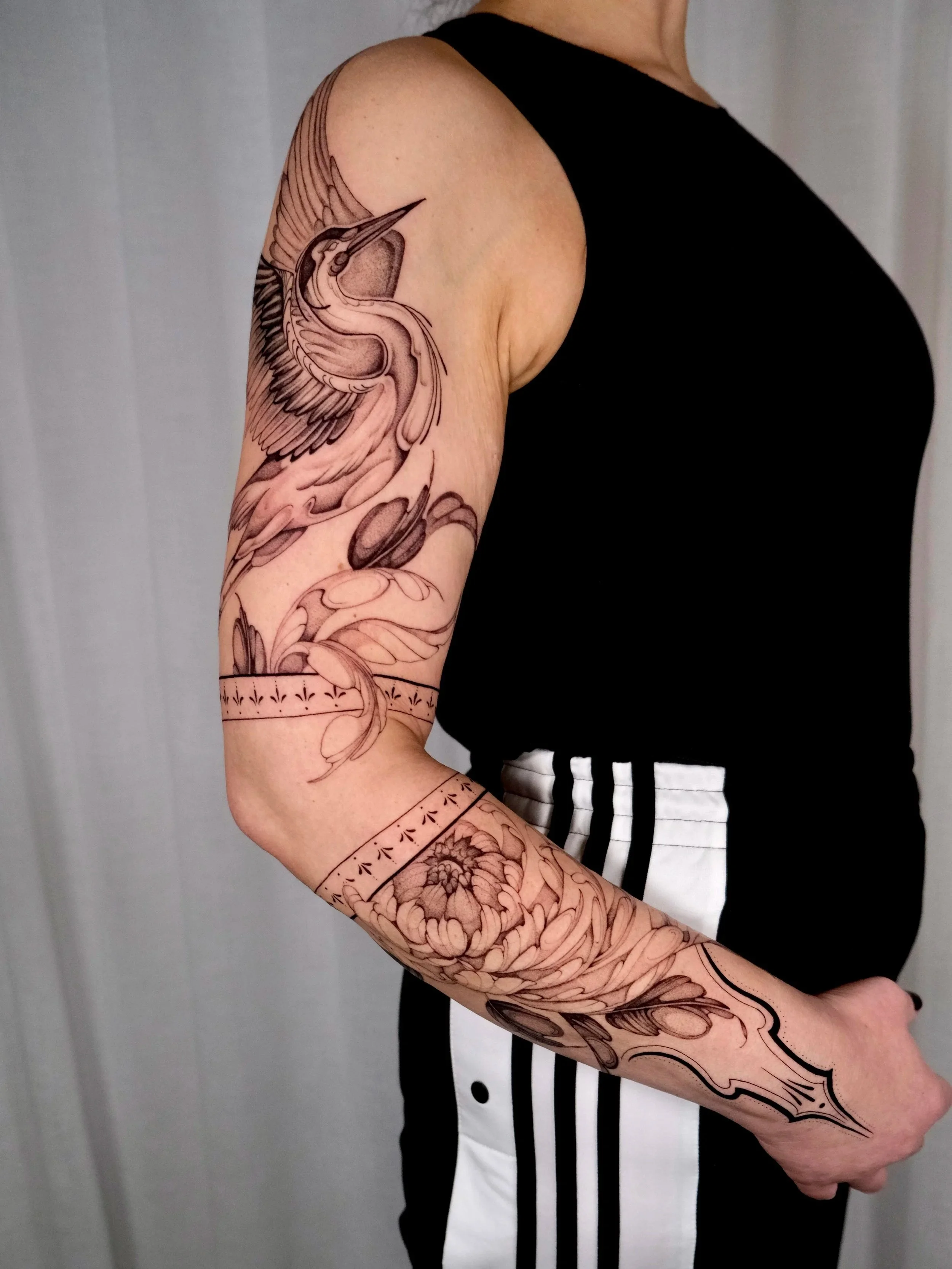 crane flower bird sleeve