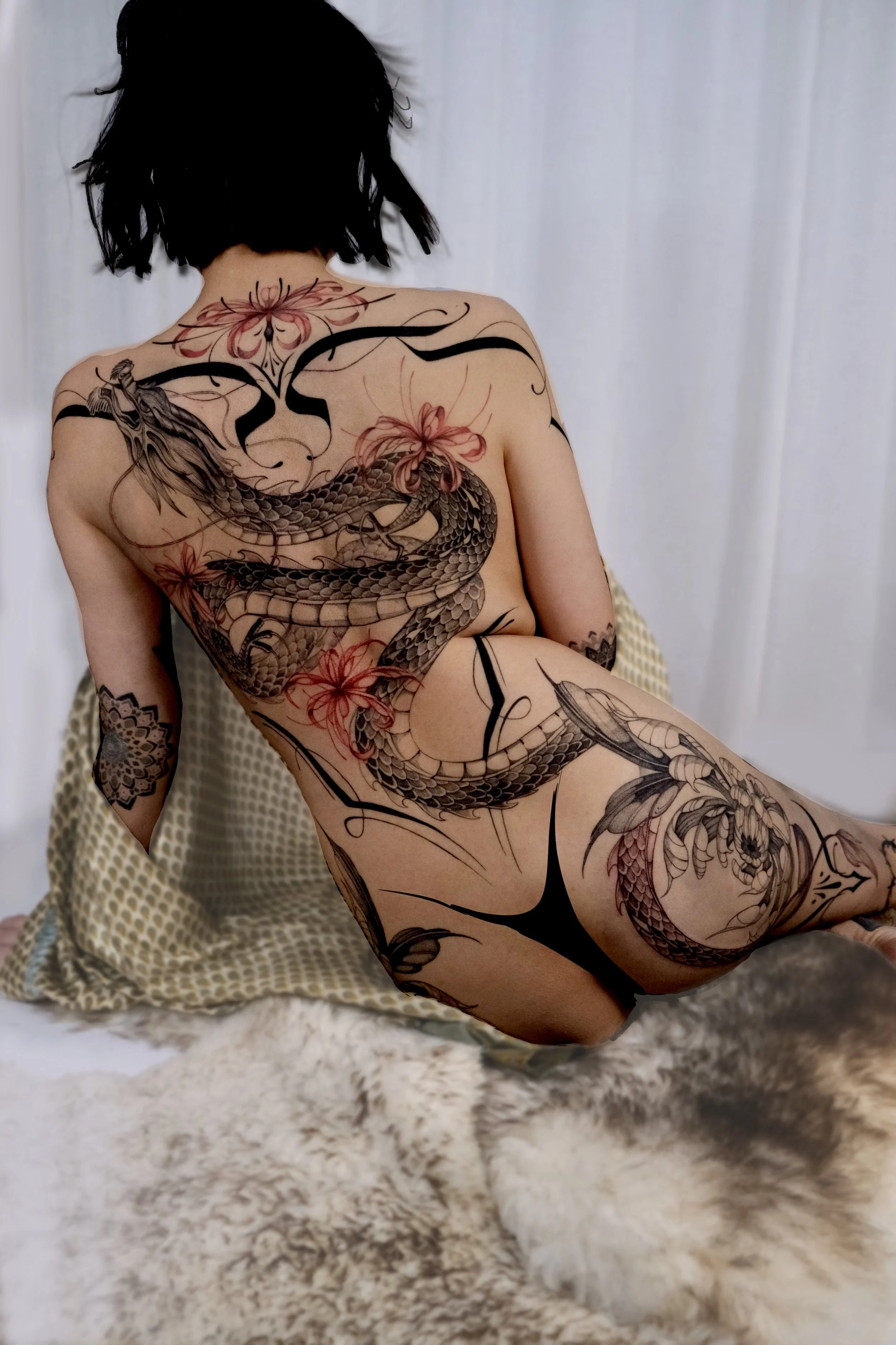 dragon floral ornamental body suit