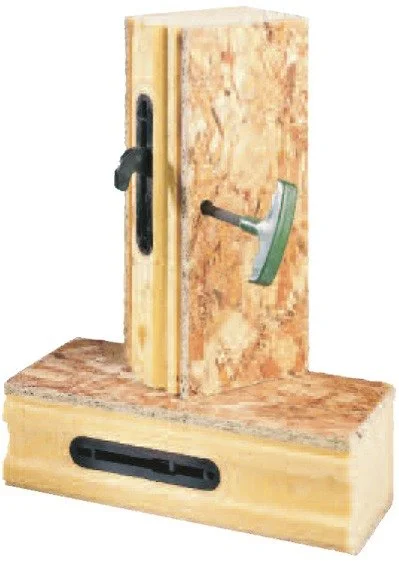 SIP (structural insulated panel) sample, showing patented cam-lock system which connects panels during construction.