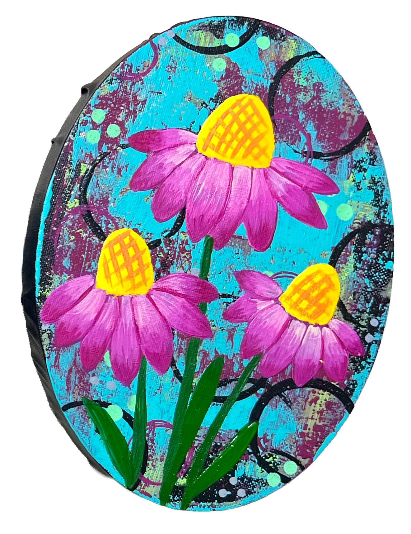 Echinacea | Acrylic on Oval Canvas 2023