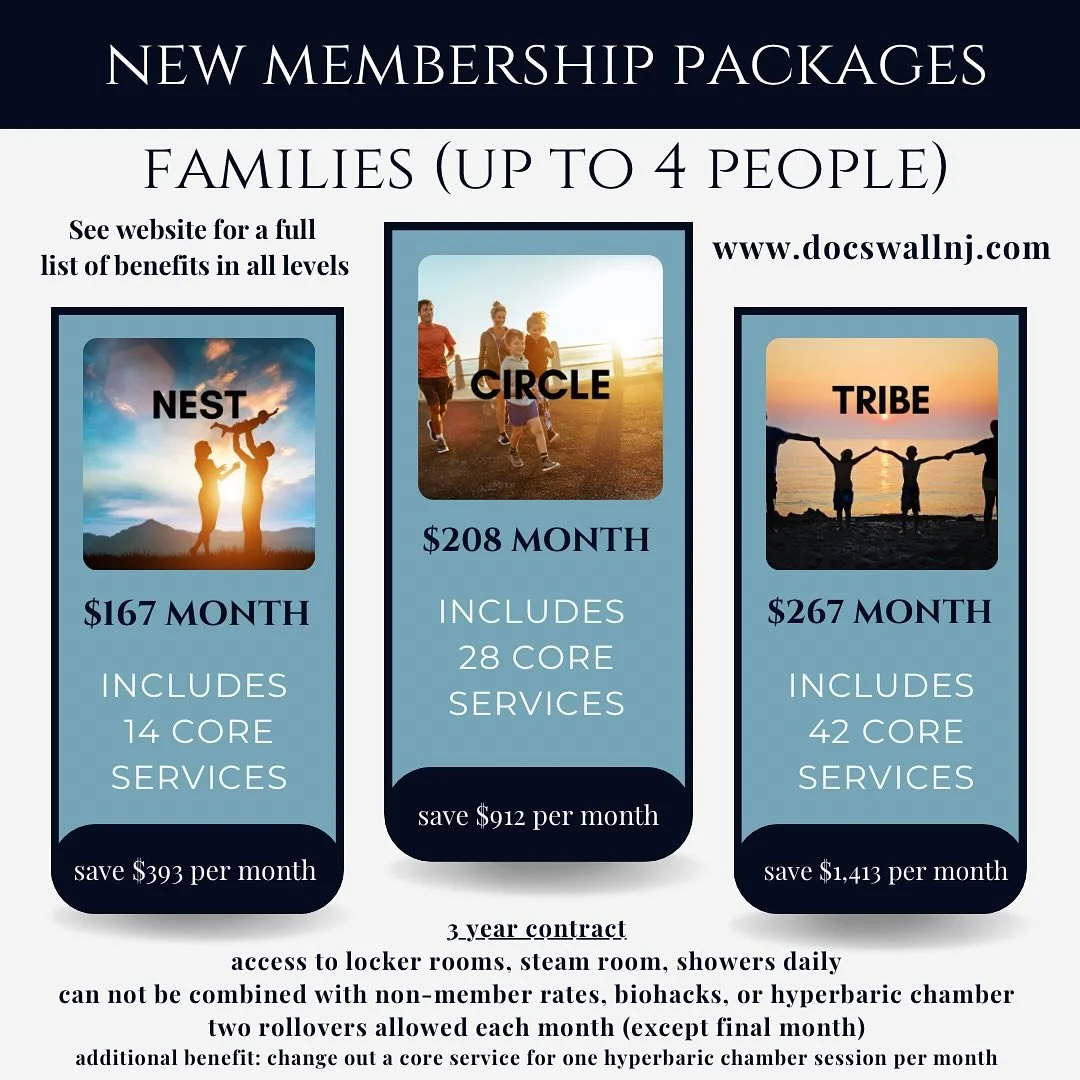 FAMILY MEMBERSHIPS! 
Updated pricing now available!!! Did you know…you can use your HSA card to pay for our services?! 
visit our website www.docswallnj.com to schedule your appointment today, and sign up for our memberships