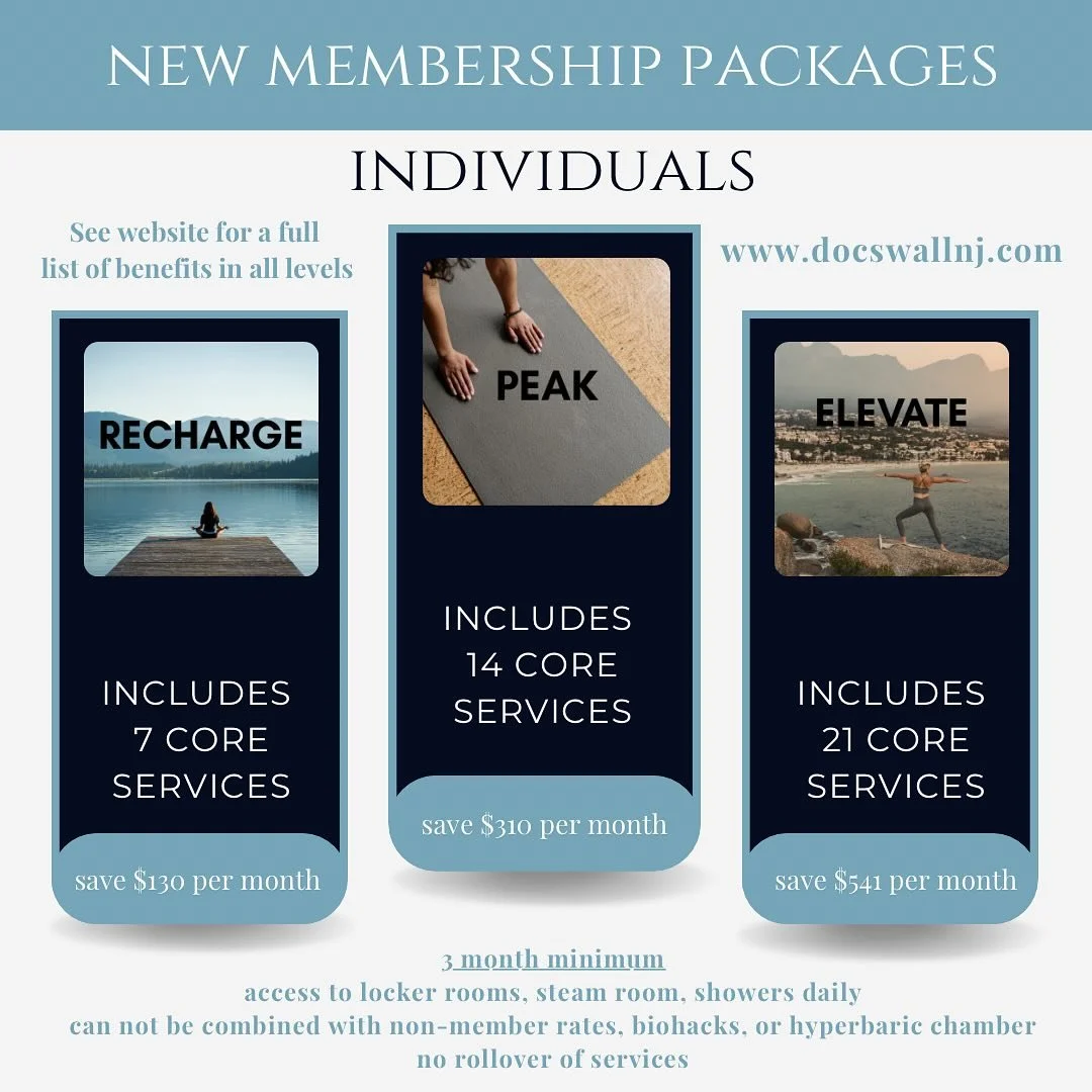 INDIVIDUAL MEMBERSHIPS! 
Updated pricing now available!!! Did you know…you can use your HSA card to pay for our services?! 
visit our website www.docswallnj.com to schedule your appointment today, and sign up for our memberships