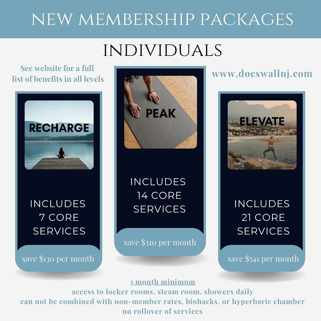 INDIVIDUAL MEMBERSHIPS! 

Updated pricing now available!!! Did you know&hellip;you can use your HSA card to pay for our services?! 

visit our website www.docswallnj.com to schedule your appointment today, and sign up for our memberships