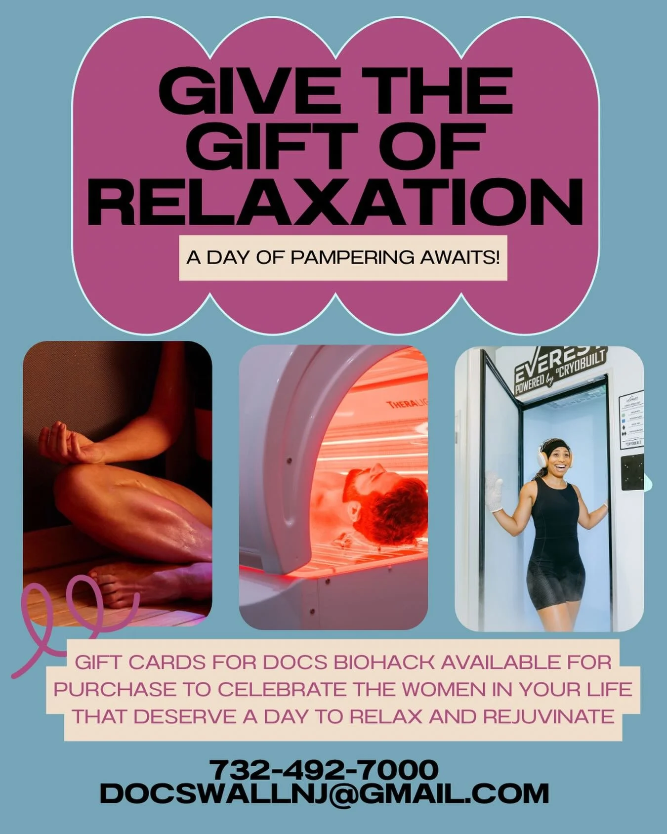 Don&rsquo;t forget all the mommas! Mother&rsquo;s Day is around the corner and what a better gift than the gift of relaxation! Gift cards are available for Doc&rsquo;s Biohacks or individual sessions for the ultimate rejuvenation that any mom needs. 