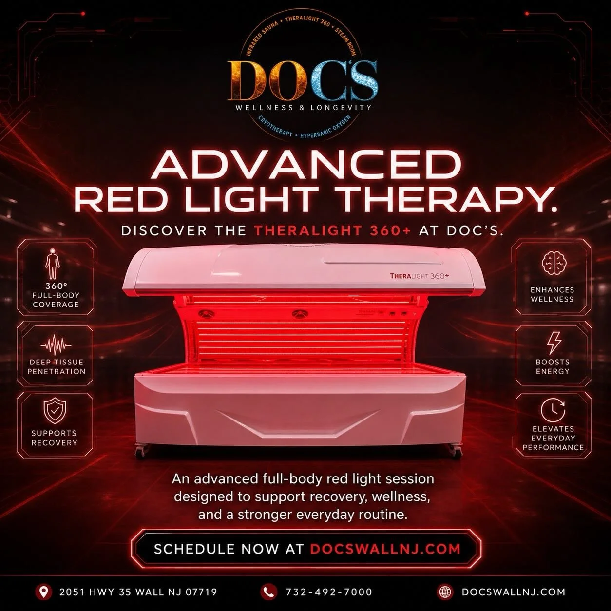 with our advanced @theralight_360 full body red light bed you will feel recharged and relaxed after only 20 minutes!! #redlight #njwellness #jerseyshore #fullbodyredlight