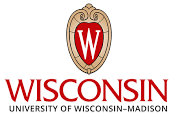 Wisconsin University of Wisconsin-Madison logo with red W inside a gold and beige shield